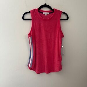 PJ Salvage Cherry Pink Terry Cloth Tank Top Racerback Striped Trim XS‎